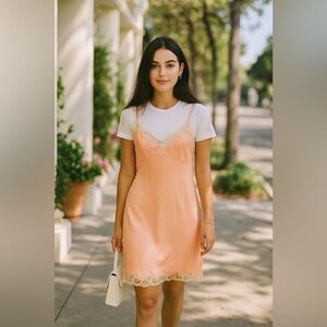 Vintage mini pink lace slip dress